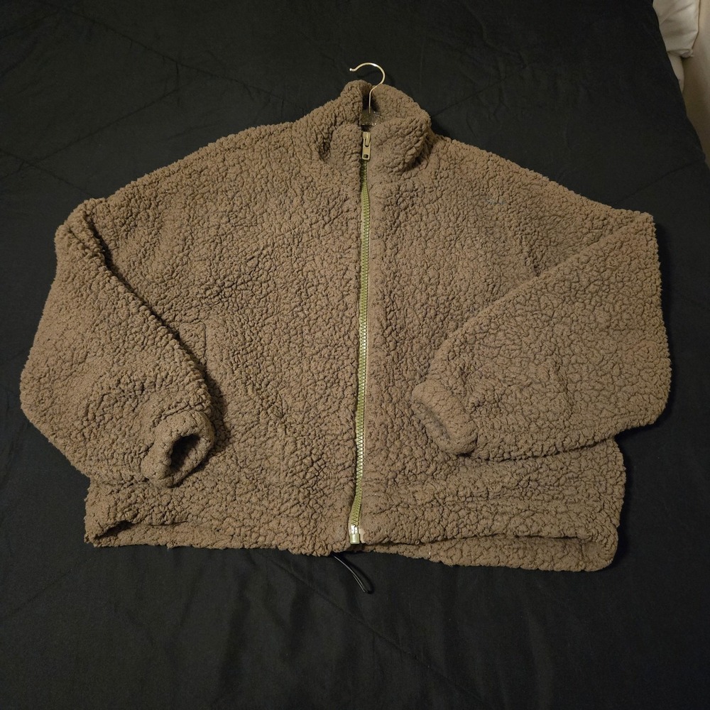 Urban Outfitters Jacket Womens Small Brown Sherpa Fleece Zip Pockets Lined